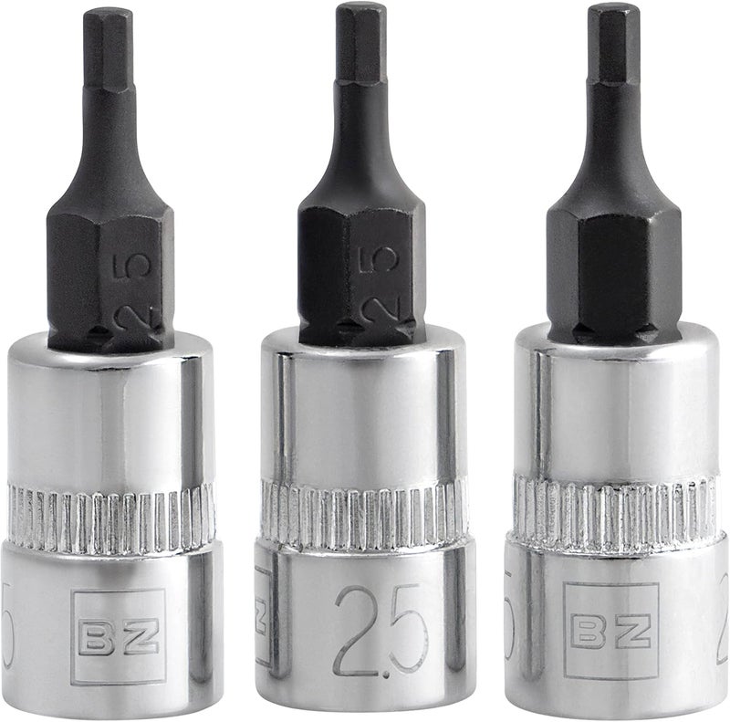2.5mm Hex Bit Socket/Allen Driver Three Pack (1/4" Drive, Short)